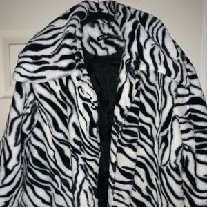 Faux Fur Zebra Print Coat from SHEIN